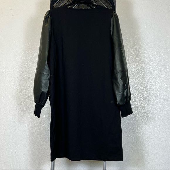 Belle by Kim Gravel Women’s V-Neck Black Faux Leather Mix Dress Size M - Picture 7 of 11
